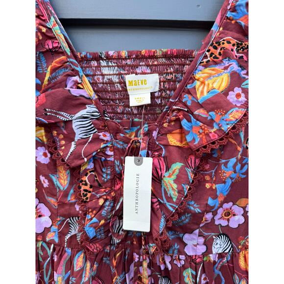 NWT ANTHROPOLOGIE MAEVE Ruffled Tie Front Blouse Safari Print Small S - Picture 5 of 7
